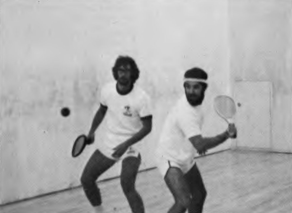 Craig Finger prepares a backhand with Charlie Brumfield behind him at the 1972 Chabot Open.