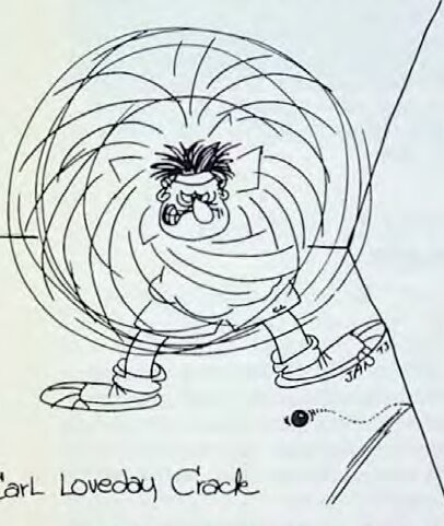 Original Carl Loveday Crack racquetball illustration by Jan Campbell, 1973.
