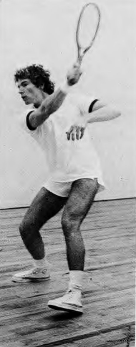 Steve Keeley playing a high shot in the original 1972 photograph.
